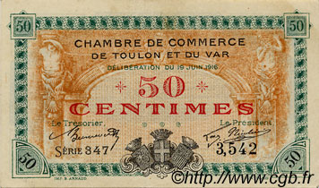 50 Centimes FRANCE regionalism and miscellaneous Toulon 1916 JP.121.01 VF - XF