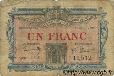 1 Franc FRANCE régionalisme et divers Toulon 1916 JP.121.04 TB
