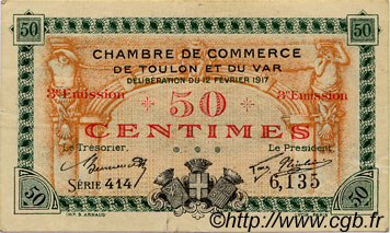 50 Centimes FRANCE Regionalismus und verschiedenen Toulon 1917 JP.121.10 SS to VZ