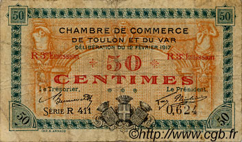 50 Centimes FRANCE regionalismo y varios Toulon 1917 JP.121.14 BC
