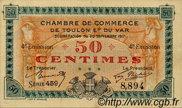 50 Centimes FRANCE regionalismo e varie Toulon 1917 JP.121.18 BB to SPL