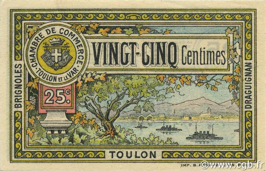 25 Centimes FRANCE regionalism and various Toulon 1921 JP.121.33 AU+