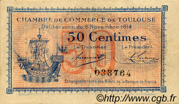 50 Centimes FRANCE Regionalismus und verschiedenen Toulouse 1914 JP.122.01 SS to VZ