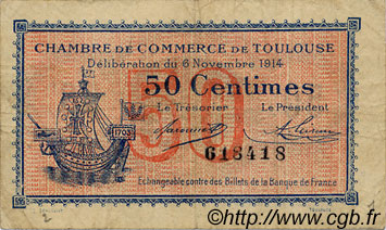 50 Centimes FRANCE regionalism and miscellaneous Toulouse 1914 JP.122.01 F