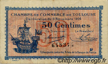 50 Centimes FRANCE regionalism and various Toulouse 1914 JP.122.08 F