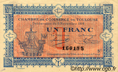 1 Franc FRANCE regionalism and miscellaneous Toulouse 1914 JP.122.14 VF - XF