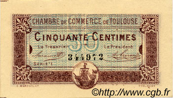 50 Centimes FRANCE Regionalismus und verschiedenen Toulouse 1917 JP.122.22 SS to VZ