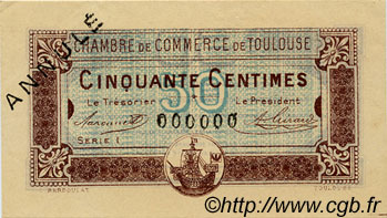 50 Centimes Annulé FRANCE Regionalismus und verschiedenen Toulouse 1917 JP.122.23 fST to ST