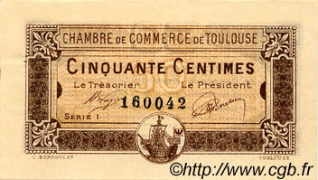 50 Centimes FRANCE regionalismo y varios Toulouse 1919 JP.122.34 MBC a EBC