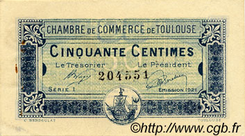 50 Centimes FRANCE Regionalismus und verschiedenen Toulouse 1920 JP.122.39 SS to VZ