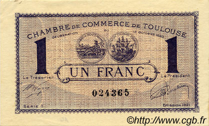 1 Franc FRANCE regionalism and various Toulouse 1920 JP.122.41 VF - XF