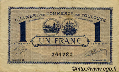 1 Franc FRANCE regionalismo y varios Toulouse 1920 JP.122.43 BC