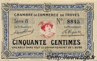 50 Centimes FRANCE regionalismo e varie Troyes 1918 JP.124.01 BB to SPL