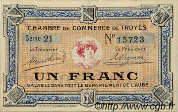1 Franc FRANCE regionalismo y varios Troyes 1918 JP.124.03 MBC a EBC