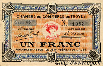 1 Franc FRANCE regionalismo e varie Troyes 1918 JP.124.06 BB to SPL