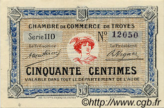 50 Centimes FRANCE regionalism and various Troyes 1918 JP.124.07 AU+
