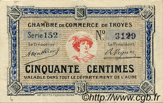 50 Centimes FRANCE regionalismo y varios Troyes 1918 JP.124.07 MBC a EBC