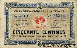 50 Centimes FRANCE regionalismo y varios Troyes 1918 JP.124.07 BC