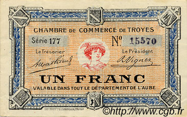 1 Franc FRANCE regionalismo y varios Troyes 1918 JP.124.08 MBC a EBC
