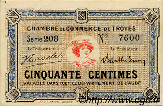 50 Centimes FRANCE regionalismo y varios Troyes 1918 JP.124.09 MBC a EBC