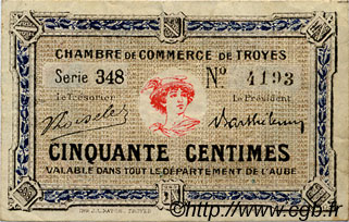 50 Centimes FRANCE regionalism and miscellaneous Troyes 1918 JP.124.11 F