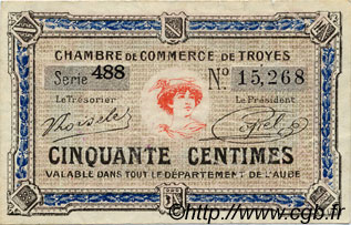 50 Centimes FRANCE regionalismo e varie Troyes 1918 JP.124.13 BB to SPL