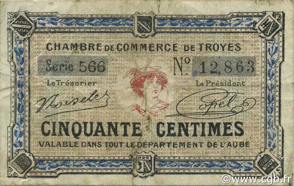 50 Centimes FRANCE regionalism and various Troyes 1918 JP.124.13 F