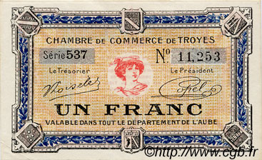 1 Franc FRANCE regionalismo y varios Troyes 1918 JP.124.14 MBC a EBC