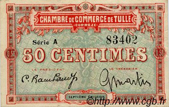 50 Centimes FRANCE regionalismo e varie Tulle 1918 JP.125.01 BB to SPL