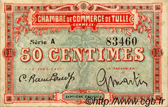 50 Centimes FRANCE Regionalismus und verschiedenen Tulle 1918 JP.125.01 S
