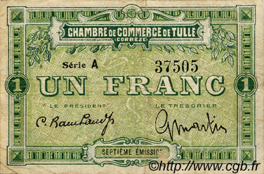 1 Franc FRANCE regionalismo y varios Tulle 1918 JP.125.02 BC