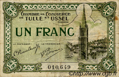 1 Franc FRANCE regionalismo y varios Tulle et Ussel 1918 JP.126.03 BC