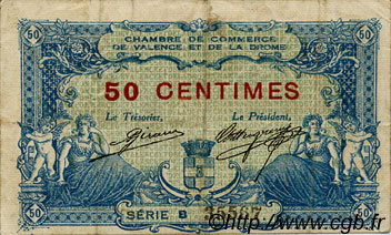 50 Centimes FRANCE regionalismo y varios Valence 1915 JP.127.01 BC