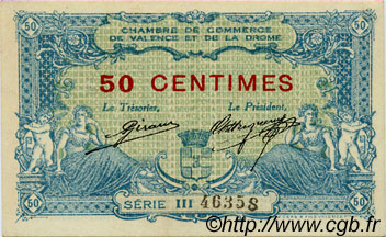 50 Centimes FRANCE regionalism and miscellaneous Valence 1915 JP.127.02 AU+