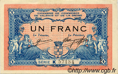 1 Franc FRANCE regionalism and various Valence 1915 JP.127.03 VF - XF