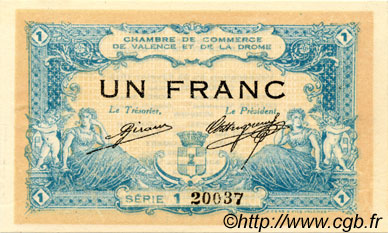 1 Franc FRANCE Regionalismus und verschiedenen Valence 1915 JP.127.04 fST to ST