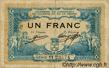 1 Franc FRANCE regionalismo y varios Valence 1915 JP.127.04 BC