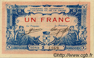 1 Franc FRANCE regionalism and miscellaneous Valence 1915 JP.127.08 VF - XF