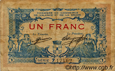 1 Franc FRANCE regionalismo y varios Valence 1915 JP.127.08 BC