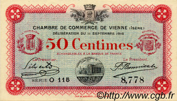 50 Centimes FRANCE regionalismo e varie Vienne 1916 JP.128.09 BB to SPL