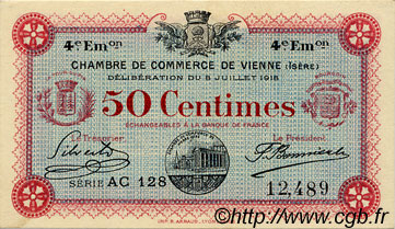 50 Centimes FRANCE regionalismo y varios Vienne 1918 JP.128.21 SC a FDC