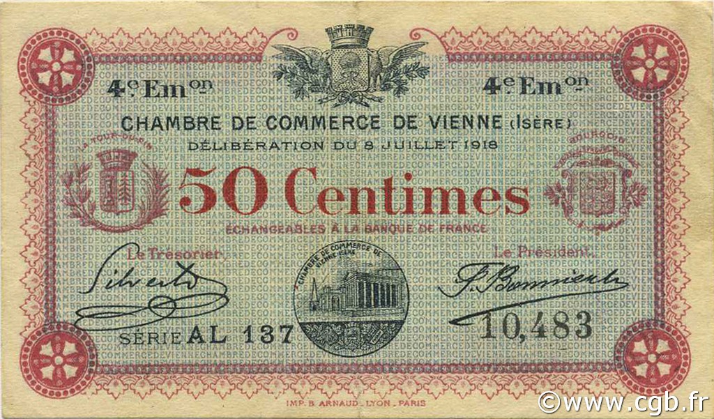 50 Centimes FRANCE regionalism and various Vienne 1918 JP.128.21 VF - XF