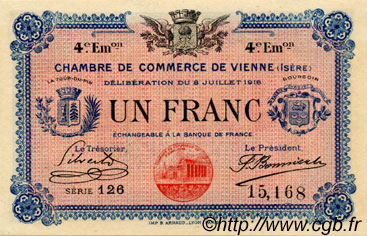 1 Franc FRANCE Regionalismus und verschiedenen Vienne 1918 JP.128.23 fST to ST