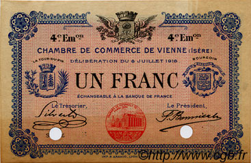 1 Franc Spécimen FRANCE regionalism and miscellaneous Vienne 1918 JP.128.24 VF - XF