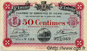 50 Centimes FRANCE Regionalismus und verschiedenen Vienne 1920 JP.128.25 SS to VZ