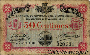 50 Centimes FRANCE regionalismo e varie Vienne 1920 JP.128.25 MB