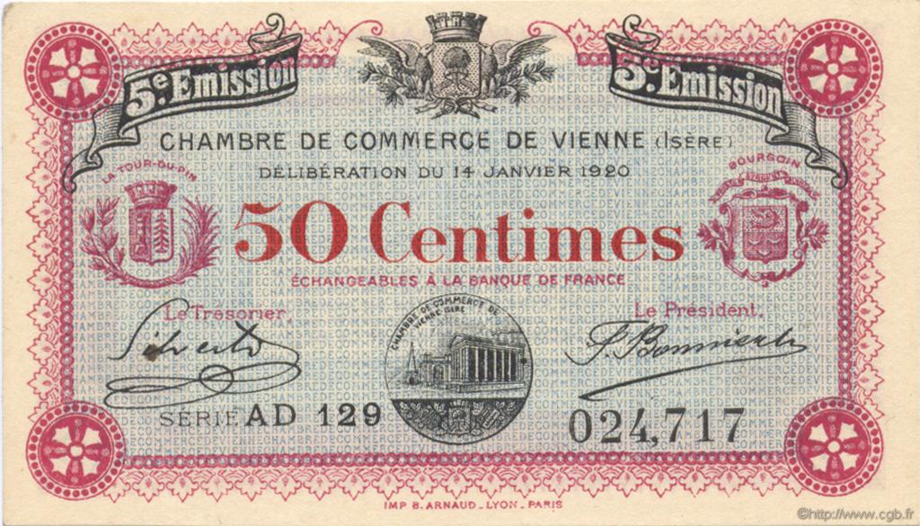 50 Centimes FRANCE regionalismo y varios Vienne 1920 JP.128.26 SC a FDC