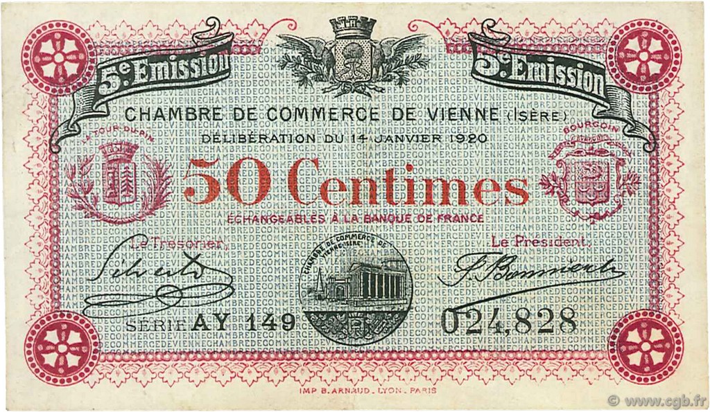 50 Centimes FRANCE regionalismo e varie Vienne 1920 JP.128.26 BB to SPL