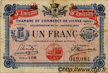 1 Franc FRANCE regionalismo e varie Vienne 1920 JP.128.27 MB