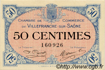 50 Centimes FRANCE regionalism and various Villefranche-Sur-Saône 1915 JP.129.01 AU+